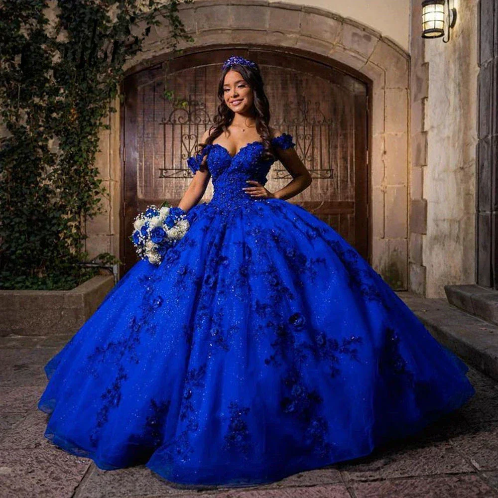 Royal Blue Quinceanera Dresses for Sweet 15 Year Off the Shoulder Puffy Ball Gown Y2726 - Image 2