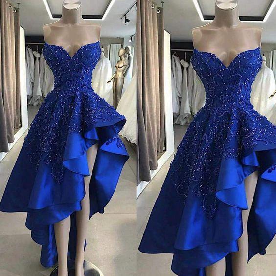 Royal Blue Satin Evening Dresses, Sweetheart Neckline Party Dresses, Arabic Party Dresses Y670 - Image 2