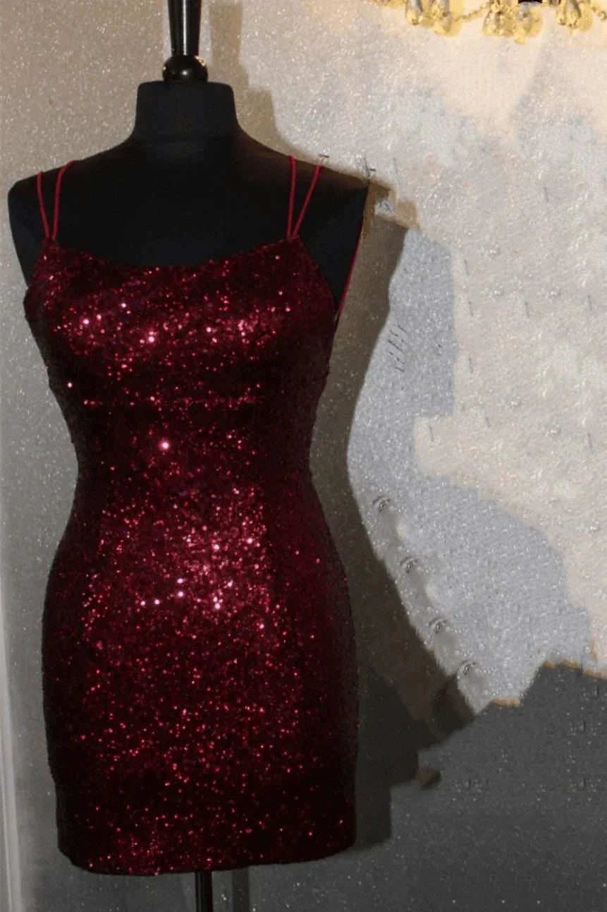 Royal Blue Sequin Bodycon Mini Homecoming Dress Short Prom Dress PD459 - Image 3