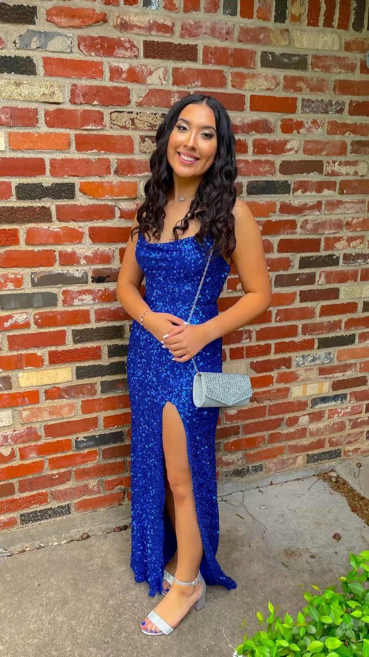 Royal Blue Sequins Long Prom Dress With Side Slit Elegant Evening Gown  Y128 - Image 3