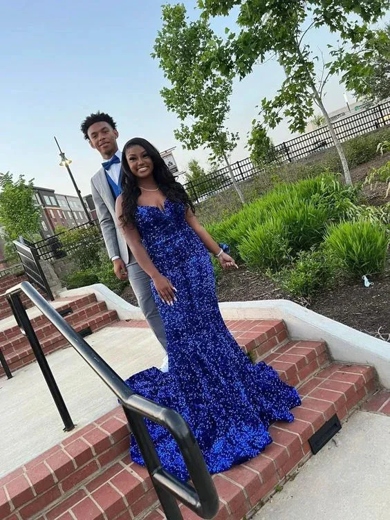 Royal Blue Sequins Mermaid Prom Dress Royal Blue Evening Dress Y6132 - Image 2