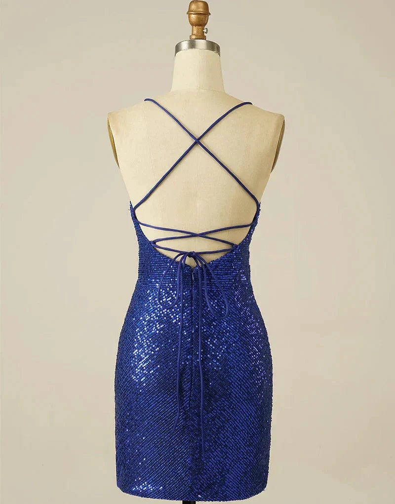 Royal Blue Sheath Sequin Lace Up Homecoming Dress Y2844 - Image 2