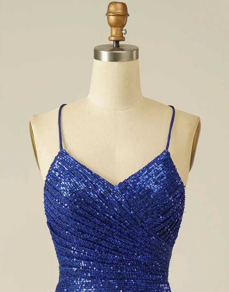 Royal Blue Sheath Sequin Lace Up Homecoming Dress Y2844 - Image 3