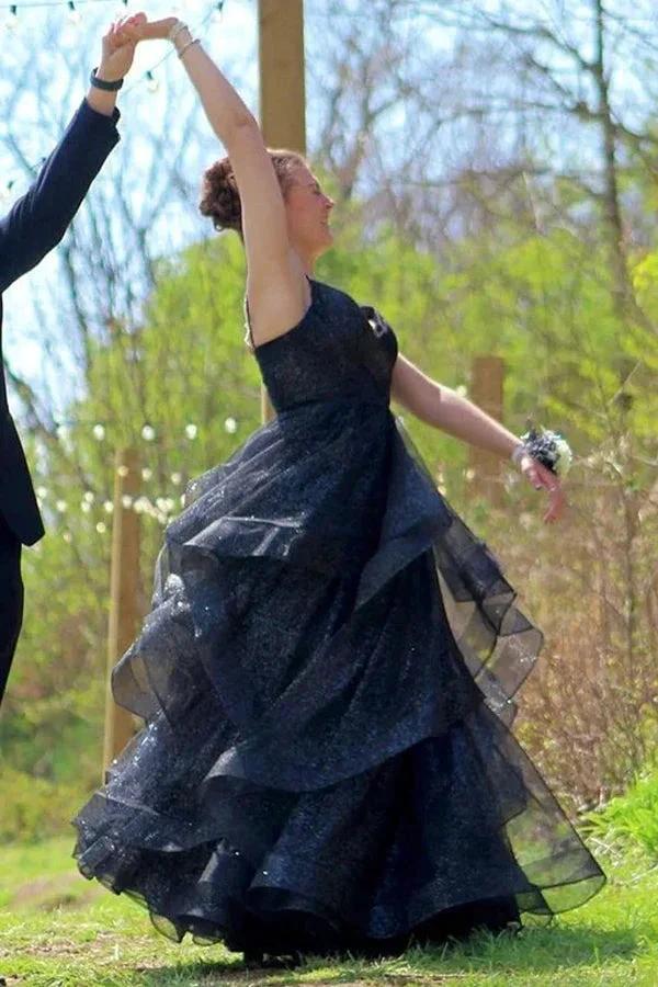 Royal Blue Sparkle Tulle V-Neck Multi-Layer Long Prom Dress PSK510 - Image 5