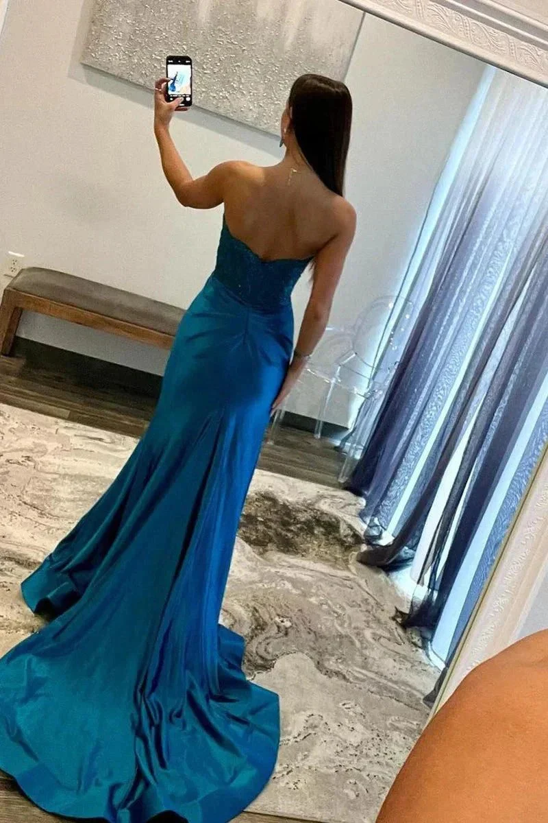 Royal Blue Strapless Mermaid Prom Dresses Evening Dresses PSK509 - Image 3