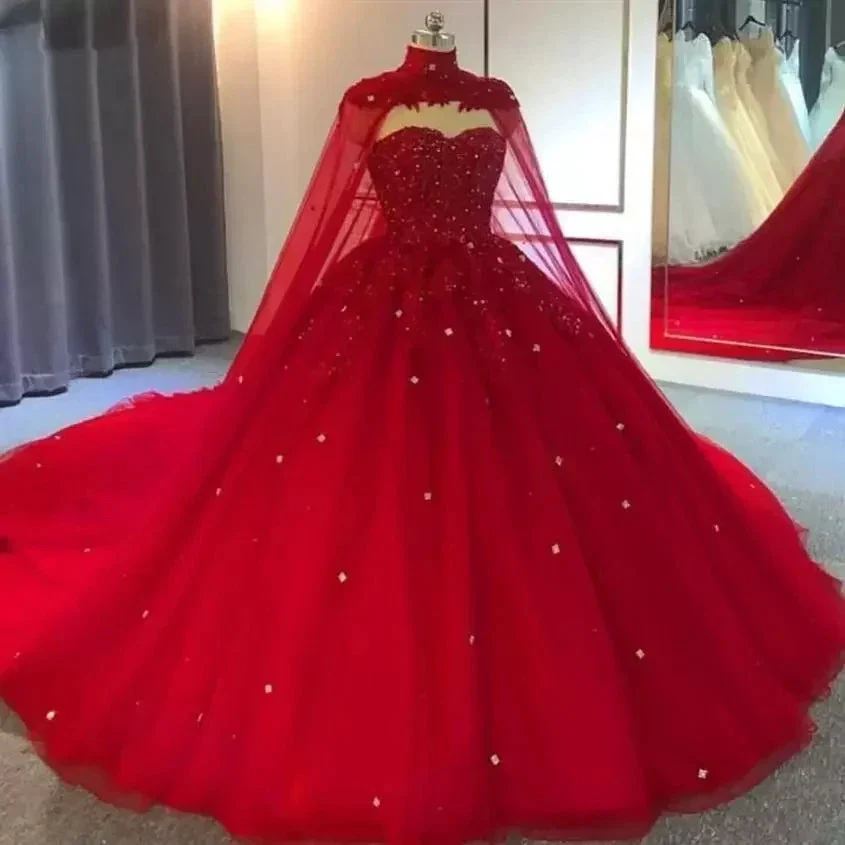 Royal Blue Tulle Ball Gown Prom Dress With Cape  S8255 - Image 4