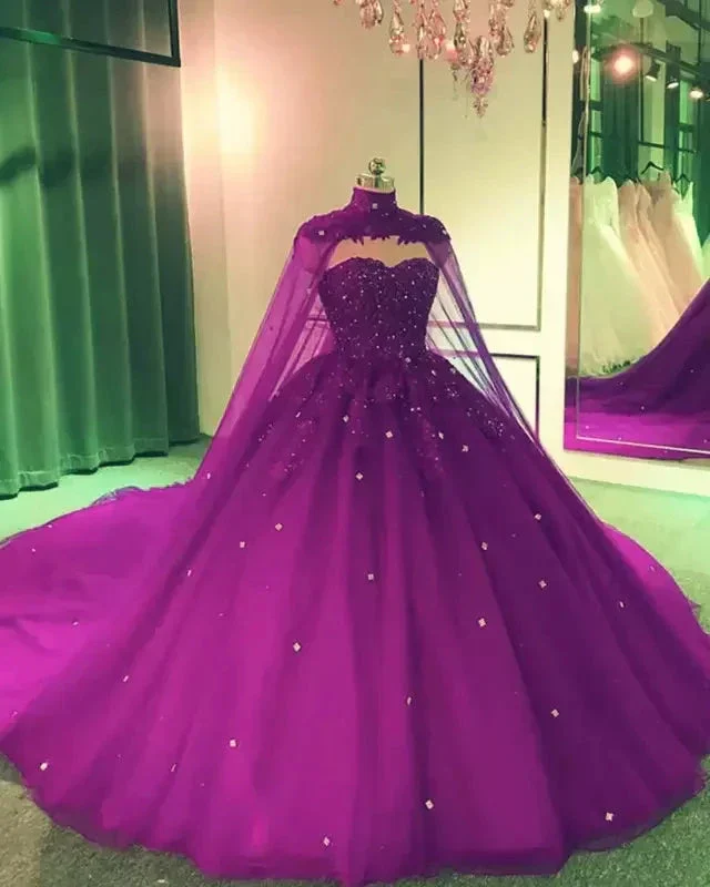Royal Blue Tulle Ball Gown Prom Dress With Cape  S8255 - Image 5