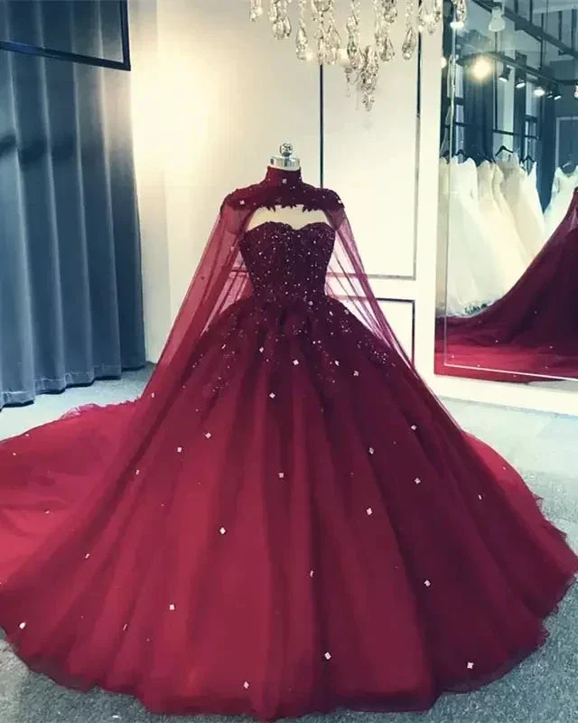 Royal Blue Tulle Ball Gown Prom Dress With Cape  S8255 - Image 7