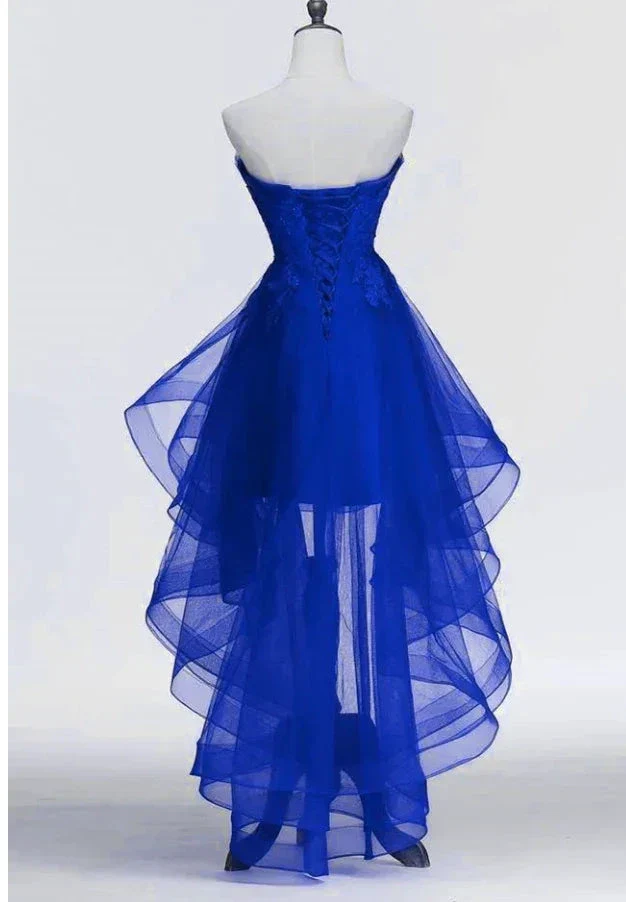 Royal Blue Tulle with Lace Applique High Low Party Dress Blue Homecoming Dress Y671 - Image 2