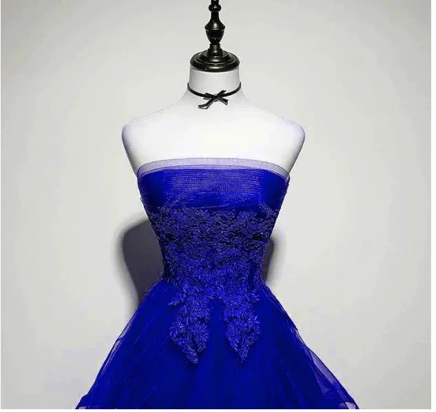 Royal Blue Tulle with Lace Applique High Low Party Dress Blue Homecoming Dress Y671 - Image 3