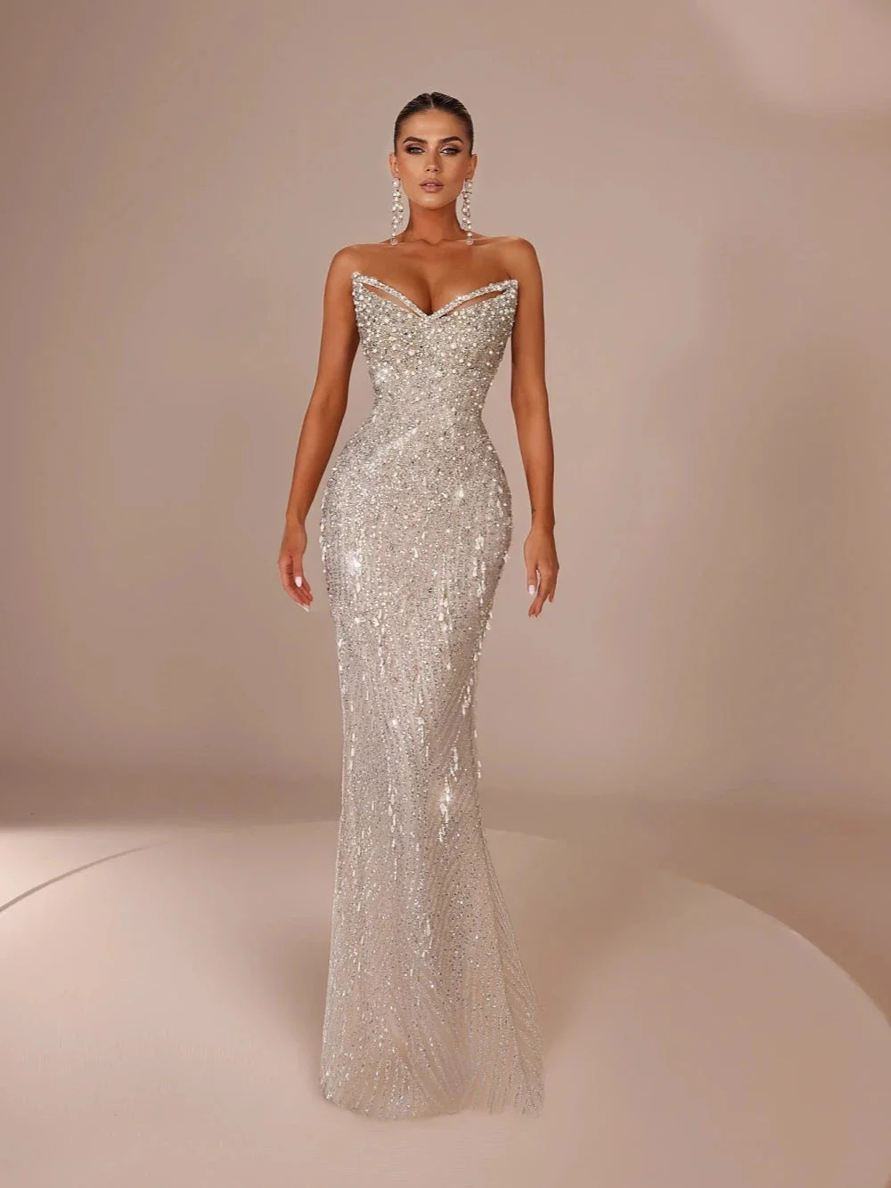 Royal V Neck Wedding Dress With Detachable Train Sequin Beaded Bride Gown - Image 3