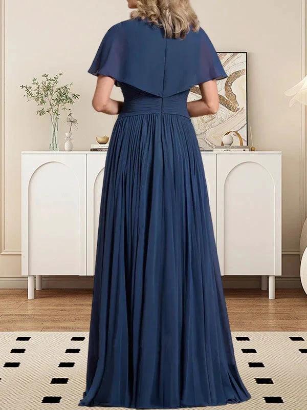 A-line V-Neck Floor-Length Chiffon Mother of the Bride Dress With Crystal Brooch Pleated - Image 9