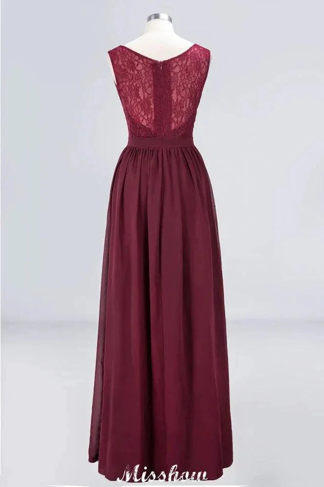 Ruffle A-Line Floor-Length Bridesmaid Dress Chiffon Lace V-Neck Evening Dress - Image 8