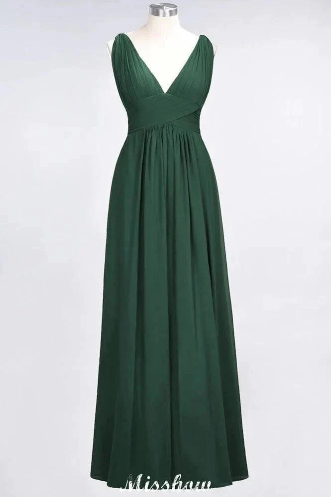 Ruffle Chiffon Sleeveless Evening Maxi Gown V-Neck Bridesmaid Dress - Image 10
