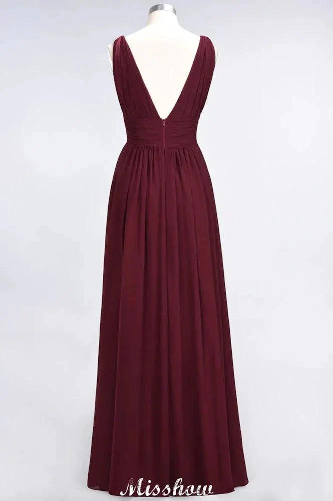 Ruffle Chiffon Sleeveless Evening Maxi Gown V-Neck Bridesmaid Dress - Image 2