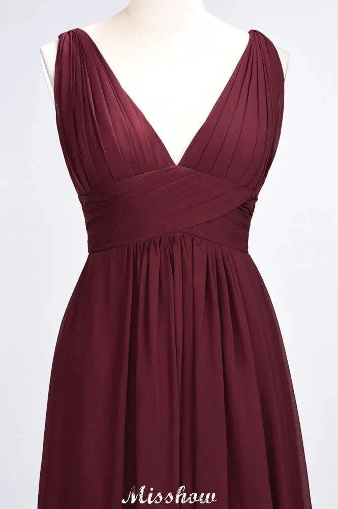 Ruffle Chiffon Sleeveless Evening Maxi Gown V-Neck Bridesmaid Dress - Image 3