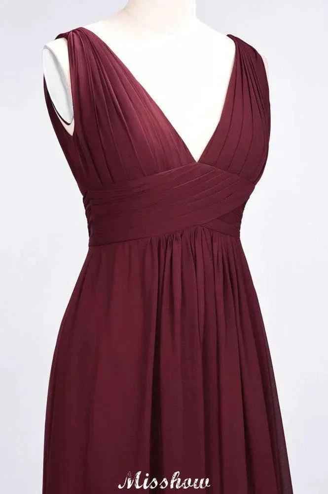 Ruffle Chiffon Sleeveless Evening Maxi Gown V-Neck Bridesmaid Dress - Image 4