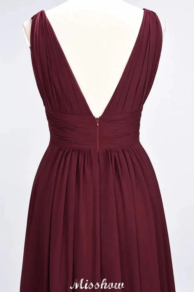 Ruffle Chiffon Sleeveless Evening Maxi Gown V-Neck Bridesmaid Dress - Image 5