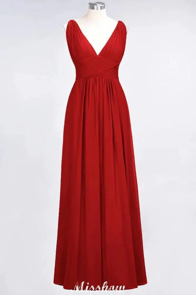Ruffle Chiffon Sleeveless Evening Maxi Gown V-Neck Bridesmaid Dress - Image 7