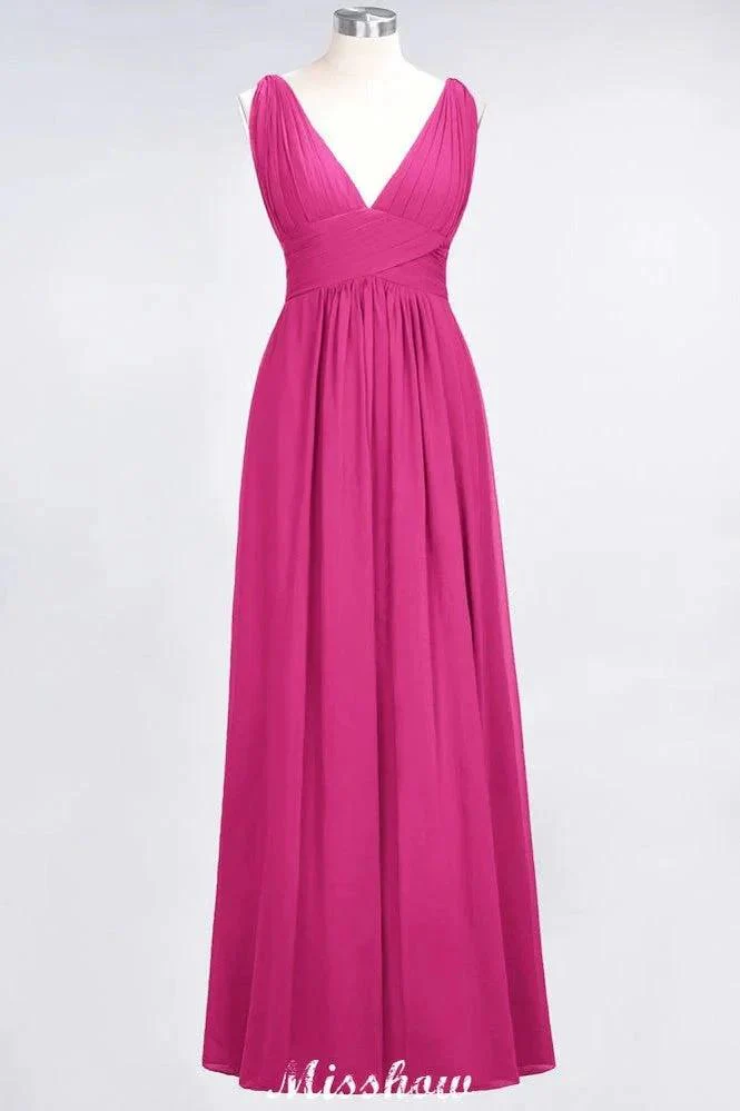 Ruffle Chiffon Sleeveless Evening Maxi Gown V-Neck Bridesmaid Dress - Image 8