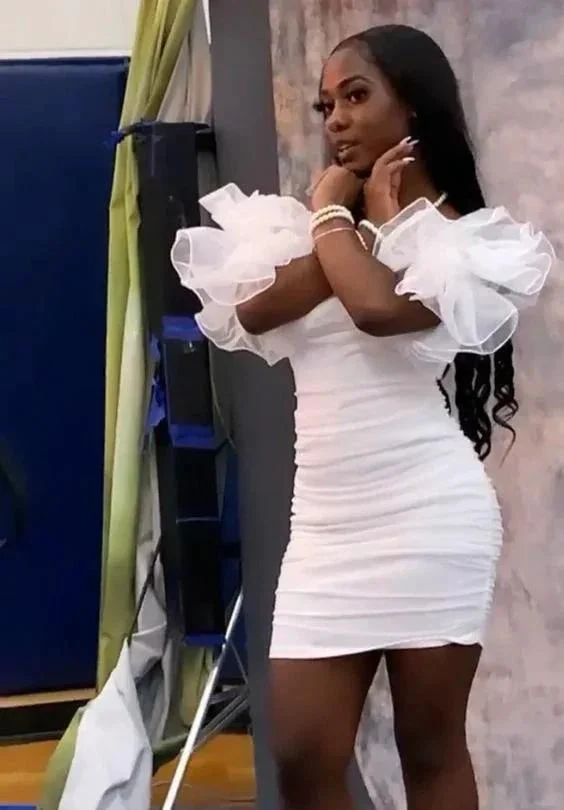 Ruffle Off Shoulder Butterfly Sleeve Dress 18th Birthday Outfit White Short Homecoming Dress Y648 - Image 2