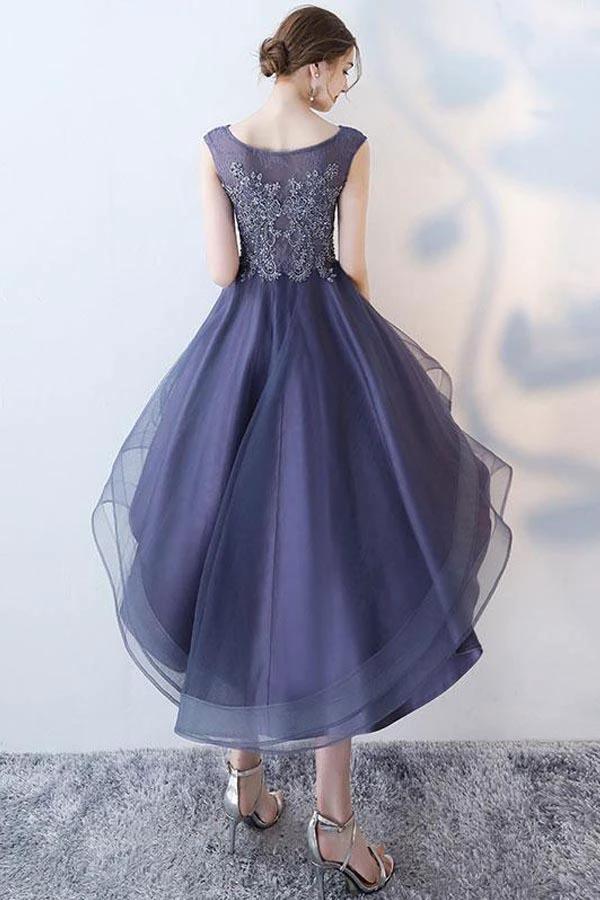 Ruffle Scoop Navy Lace Cute Homecoming/Party Dresses PD108 - Image 2