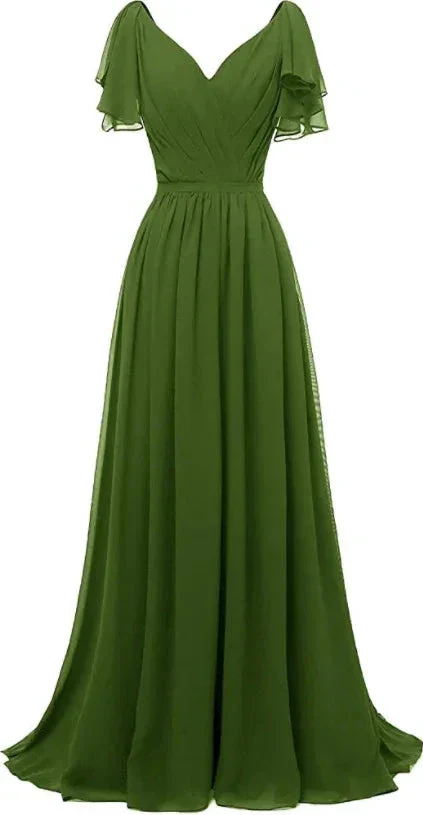 Ruffle Sleeves Bridesmaid Dress V-Neck Chiffon Long Formal Wedding Evening Dress Y1315 - Image 2