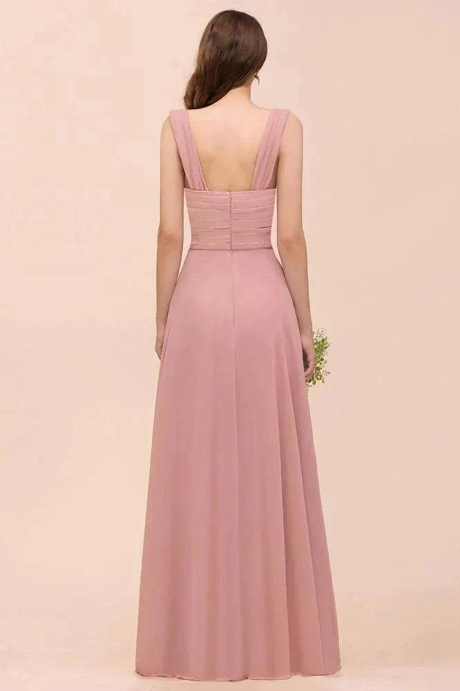 Ruffle Straps A-line Maxi Dusty Pink Bridesmaid Dress for Girls - Image 2