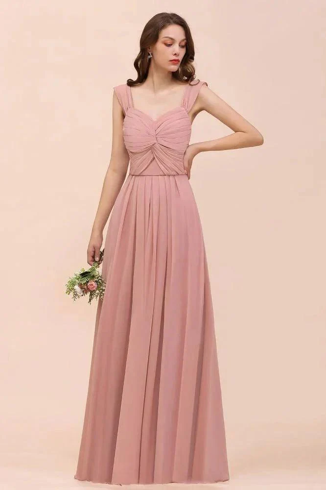 Ruffle Straps A-line Maxi Dusty Pink Bridesmaid Dress for Girls - Image 3