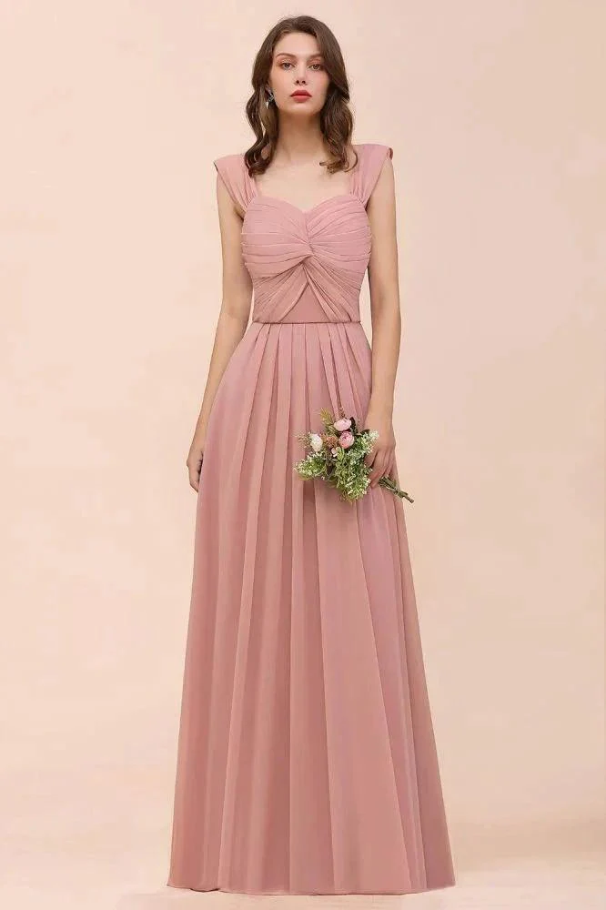 Ruffle Straps A-line Maxi Dusty Pink Bridesmaid Dress for Girls - Image 4