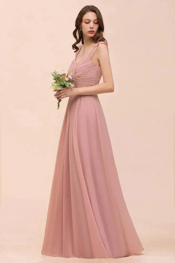 Ruffle Straps A-line Maxi Dusty Pink Bridesmaid Dress for Girls - Image 5