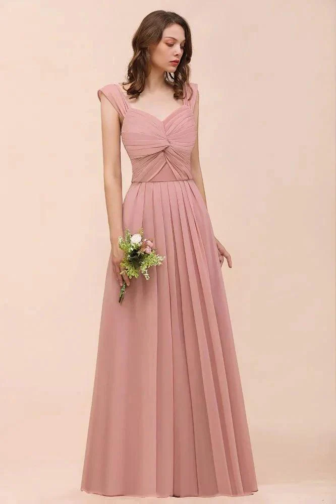 Ruffle Straps A-line Maxi Dusty Pink Bridesmaid Dress for Girls - Image 6