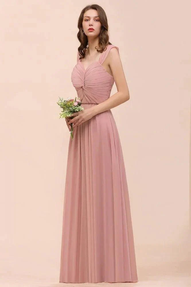 Ruffle Straps A-line Maxi Dusty Pink Bridesmaid Dress for Girls - Image 7