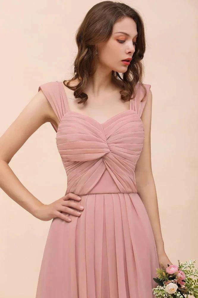 Ruffle Straps A-line Maxi Dusty Pink Bridesmaid Dress for Girls - Image 8