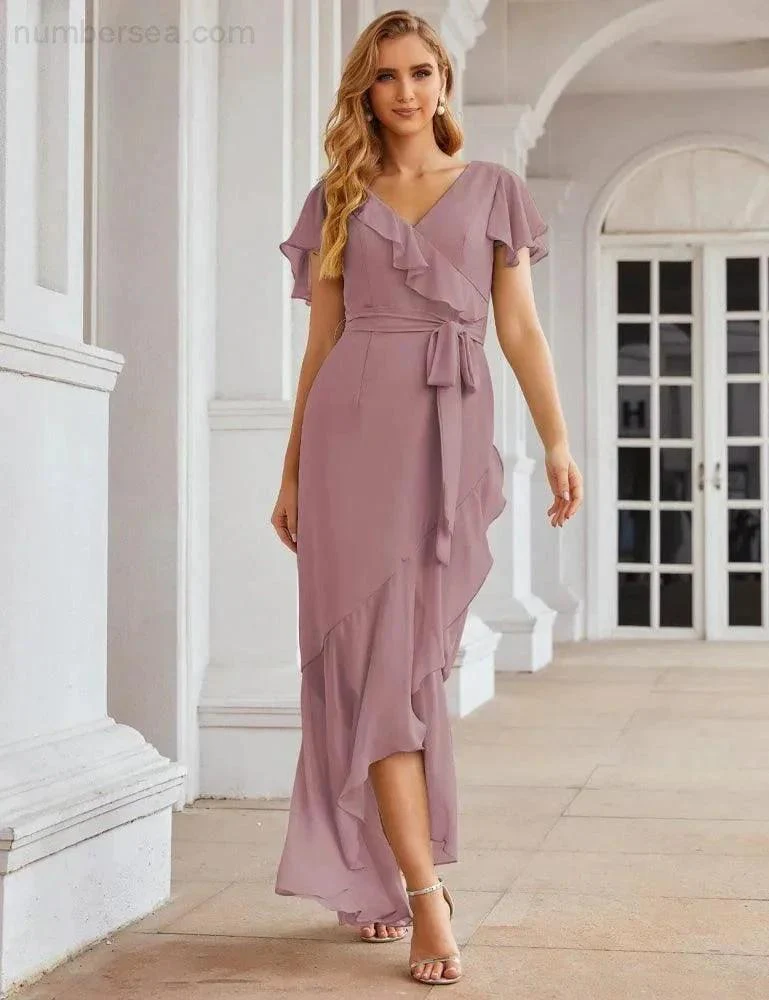 Ruffled Bridesmaid Dresses Maxi Long Women Chiffon Mermaid Formal Violin Evening Party Prom Gowns SEA28042 - Image 3