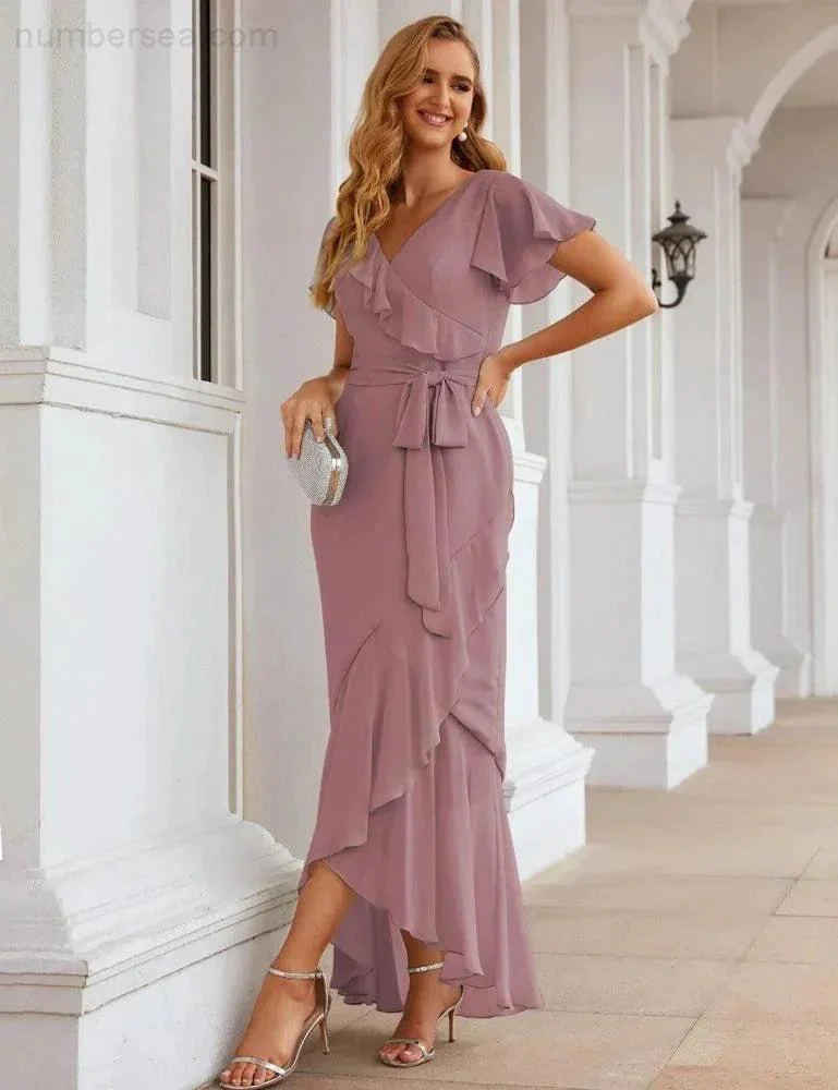 Ruffled Bridesmaid Dresses Maxi Long Women Chiffon Mermaid Formal Violin Evening Party Prom Gowns SEA28042 - Image 4