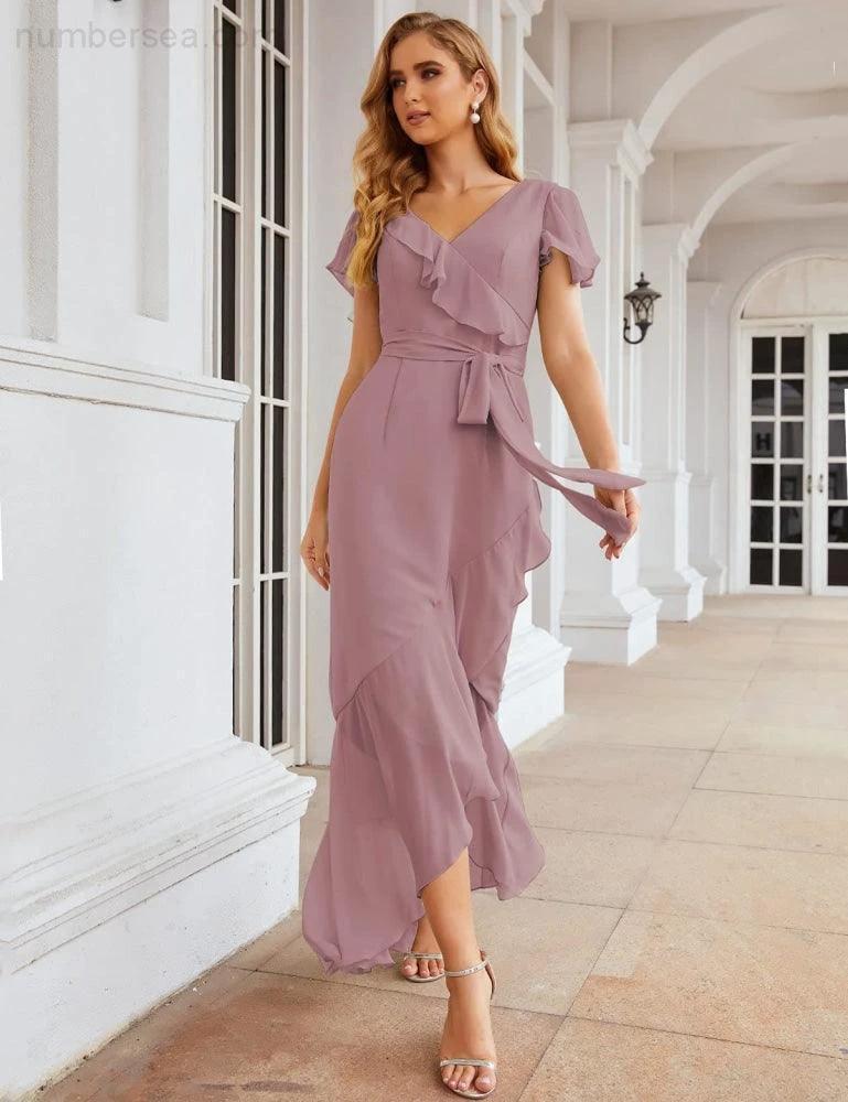 Ruffled Bridesmaid Dresses Maxi Long Women Chiffon Mermaid Formal Violin Evening Party Prom Gowns SEA28042 - Image 5
