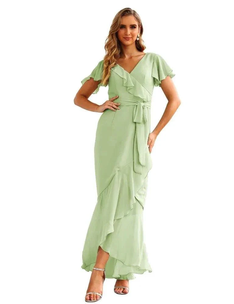 Ruffled Bridesmaid Dresses Maxi Long Women Chiffon Mermaid Formal Violin Evening Party Prom Gowns SEA28042 - Image 6
