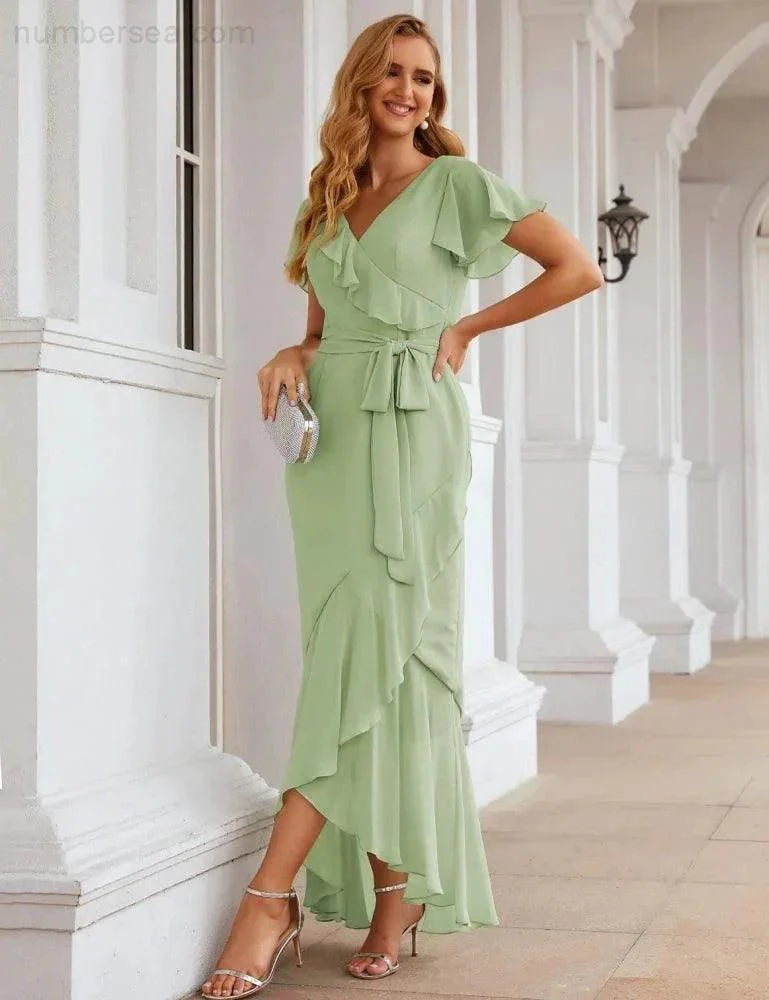 Ruffled Bridesmaid Dresses Maxi Long Women Chiffon Mermaid Formal Violin Evening Party Prom Gowns SEA28042 - Image 8