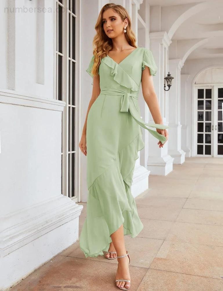 Ruffled Bridesmaid Dresses Maxi Long Women Chiffon Mermaid Formal Violin Evening Party Prom Gowns SEA28042 - Image 9