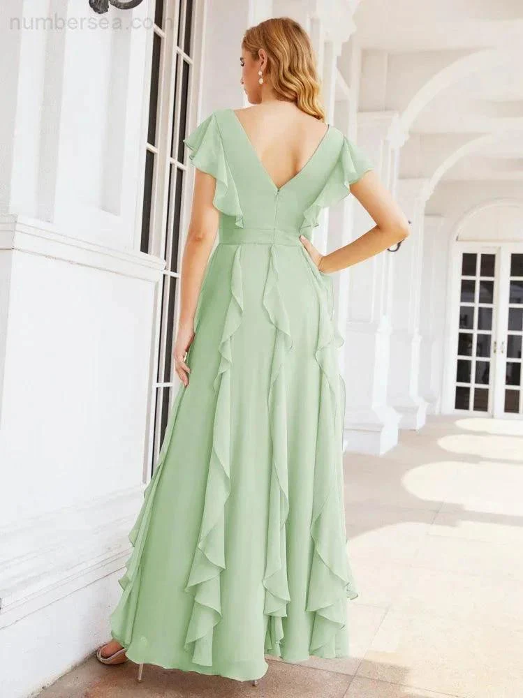 Ruffled Bridesmaid Dresses with Sleeves Long Formal Party Dress 28041 - Image 10