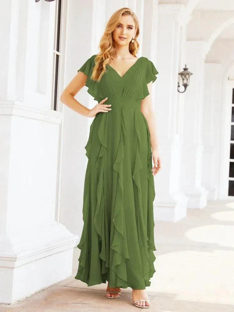 Ruffled Bridesmaid Dresses with Sleeves Long Formal Party Dress 28041 - Image 13