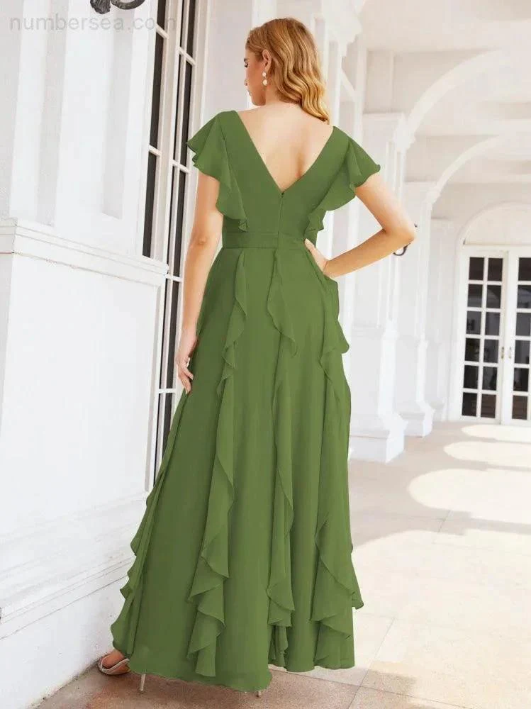 Ruffled Bridesmaid Dresses with Sleeves Long Formal Party Dress 28041 - Image 14