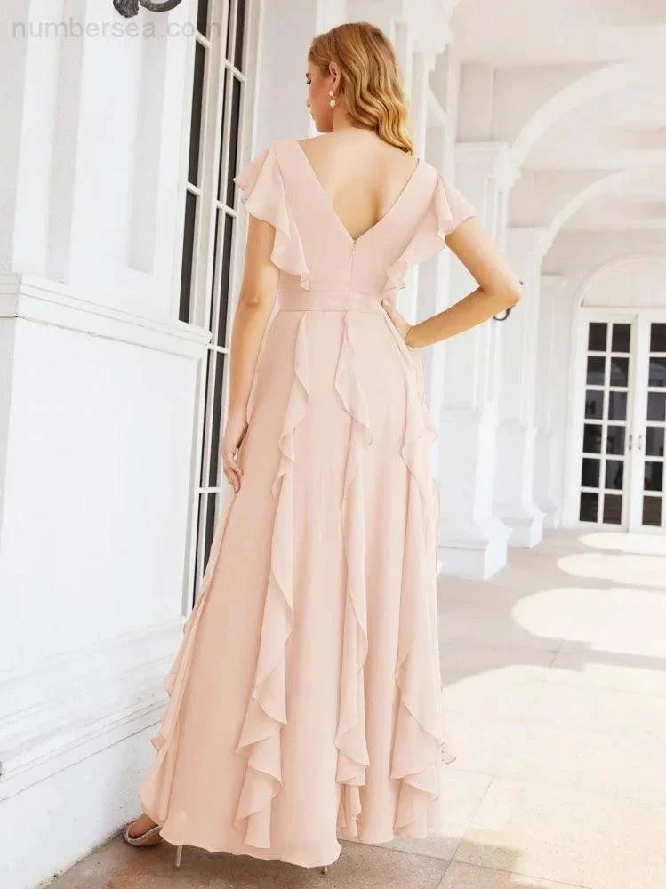 Ruffled Bridesmaid Dresses with Sleeves Long Formal Party Dress 28041 - Image 16