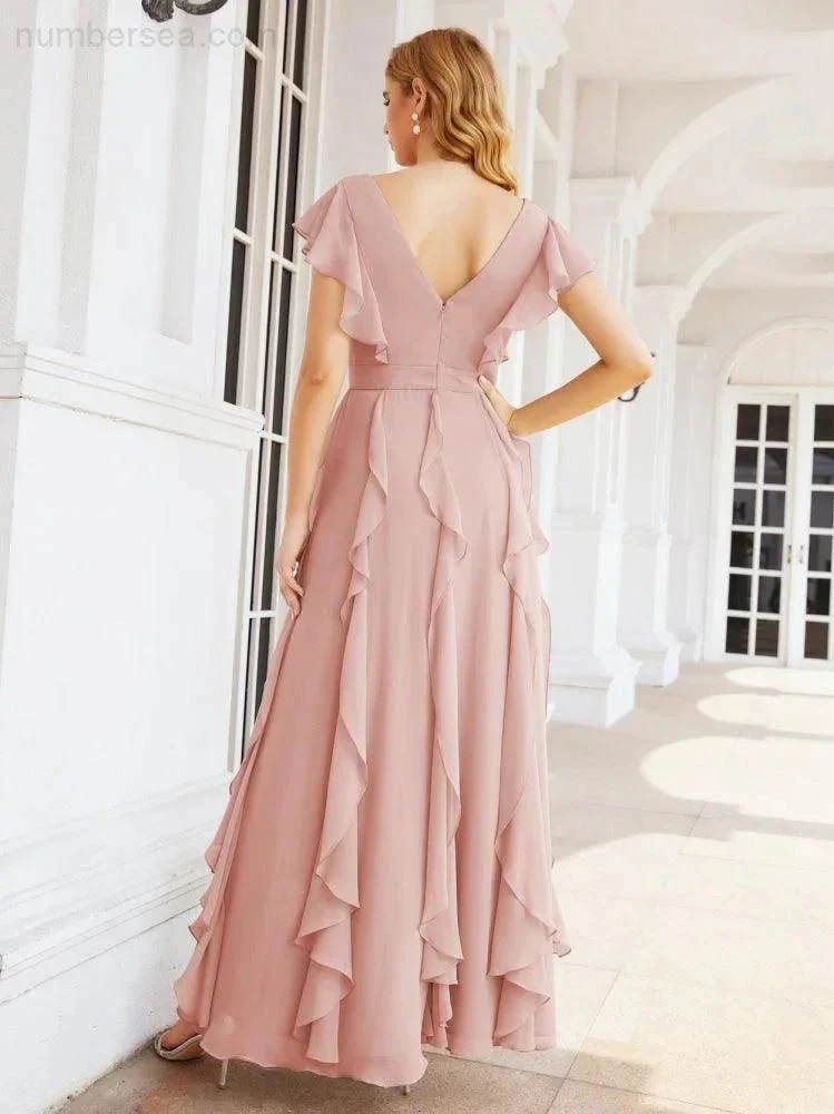 Ruffled Bridesmaid Dresses with Sleeves Long Formal Party Dress 28041 - Image 18
