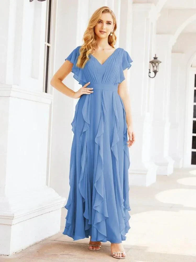 Ruffled Bridesmaid Dresses with Sleeves Long Formal Party Dress 28041 - Image 19