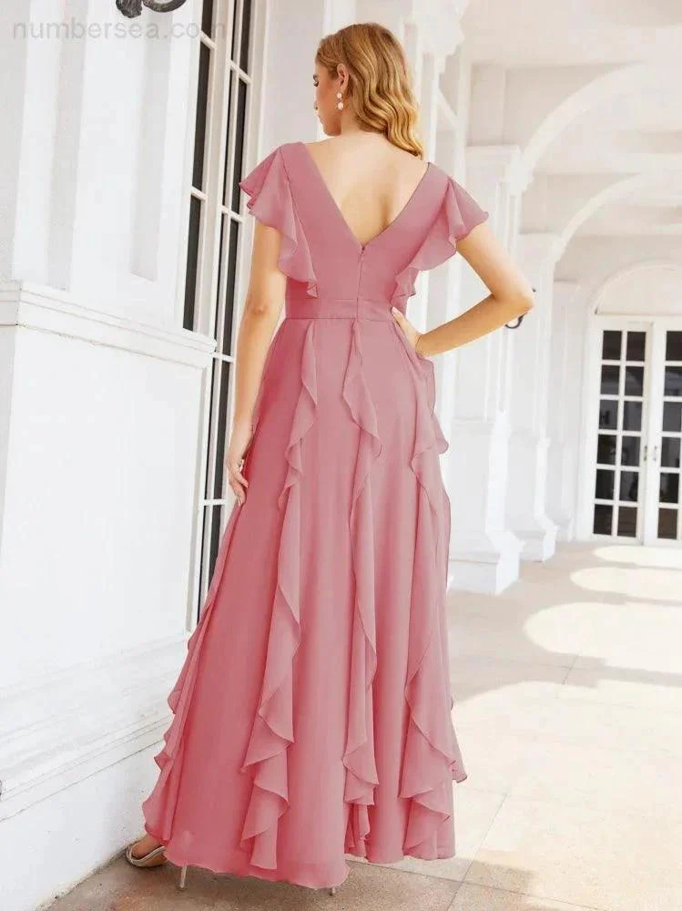 Ruffled Bridesmaid Dresses with Sleeves Long Formal Party Dress 28041 - Image 22