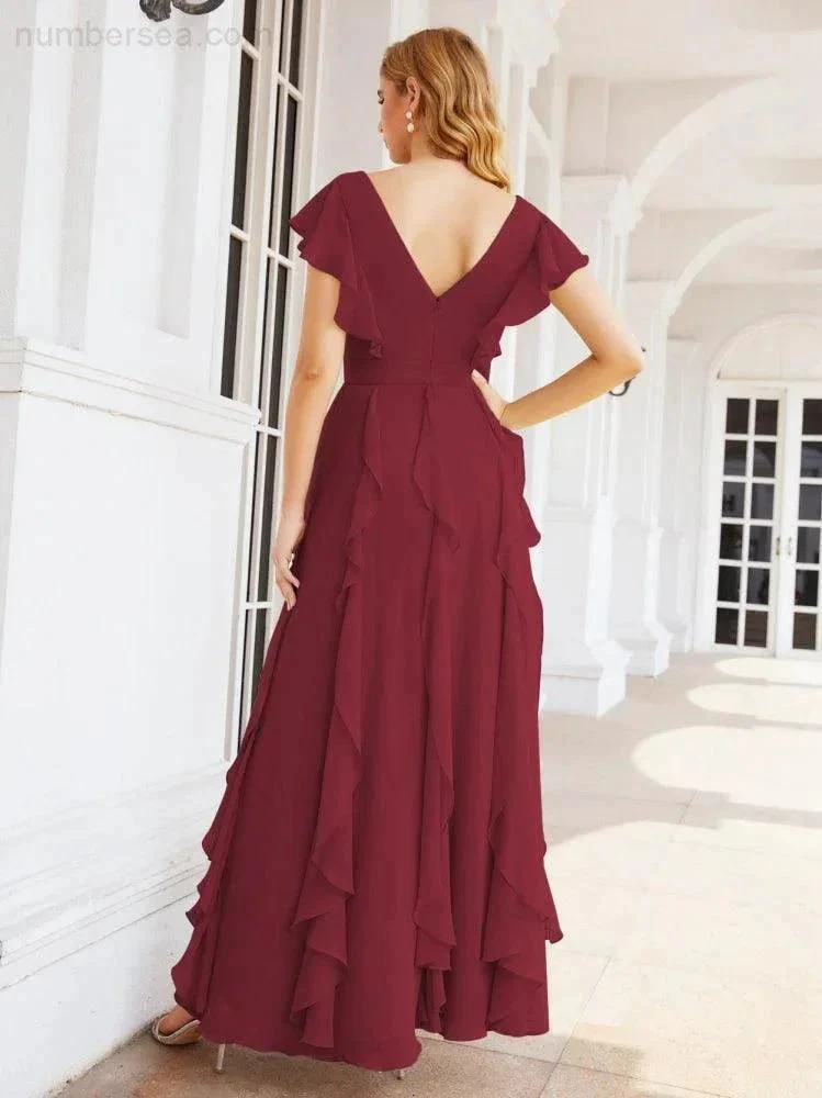 Ruffled Bridesmaid Dresses with Sleeves Long Formal Party Dress 28041 - Image 24