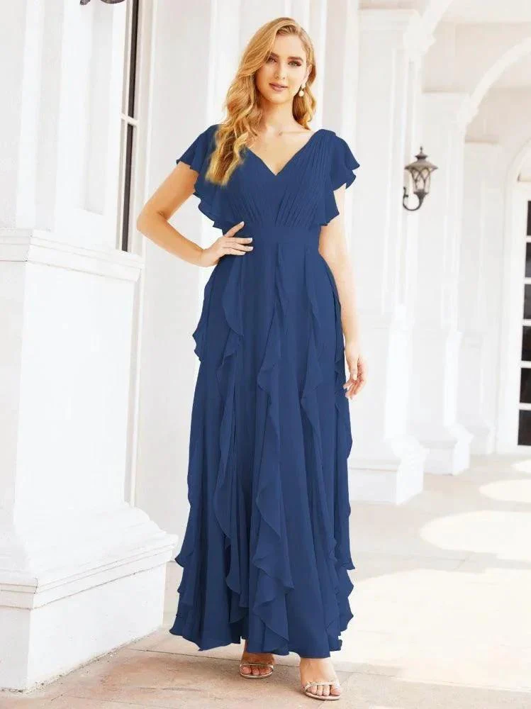 Ruffled Bridesmaid Dresses with Sleeves Long Formal Party Dress 28041 - Image 25