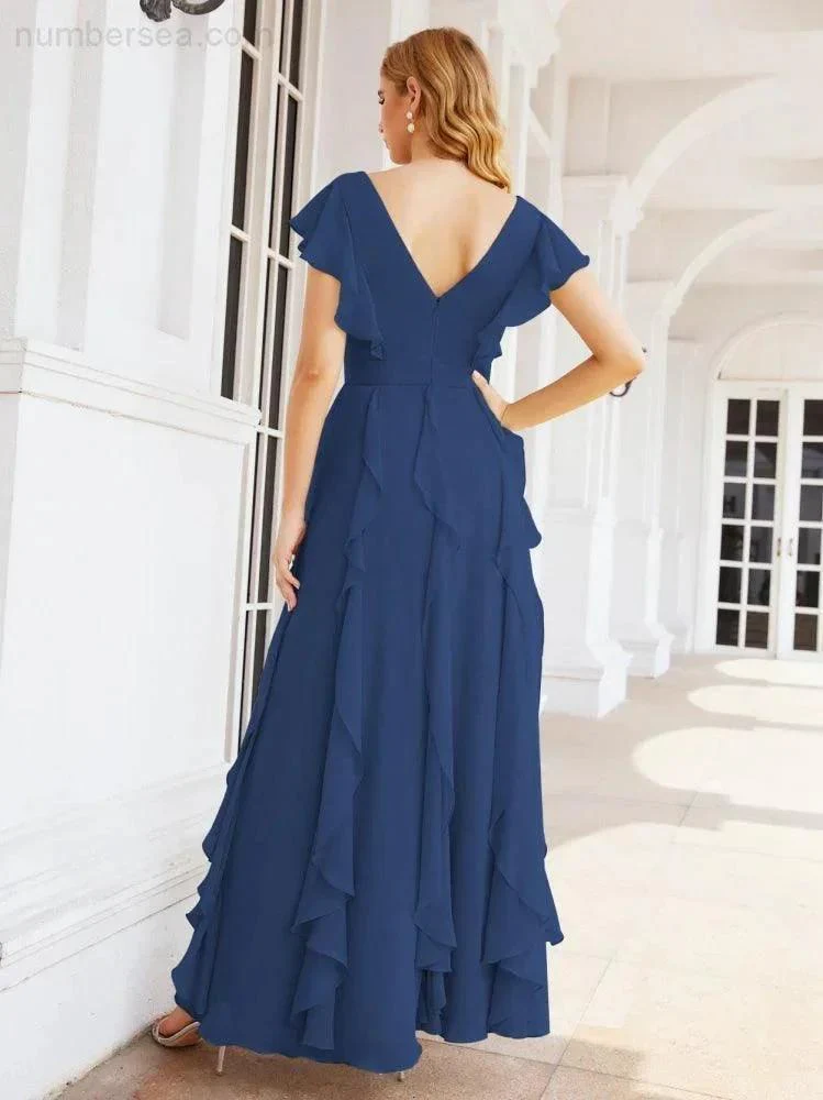 Ruffled Bridesmaid Dresses with Sleeves Long Formal Party Dress 28041 - Image 26